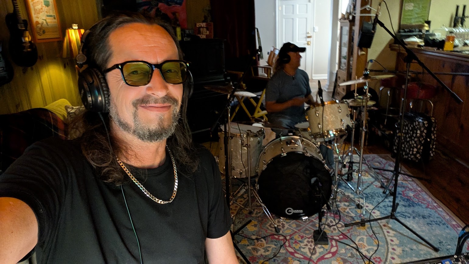 Rodney and a drummer during a studio session