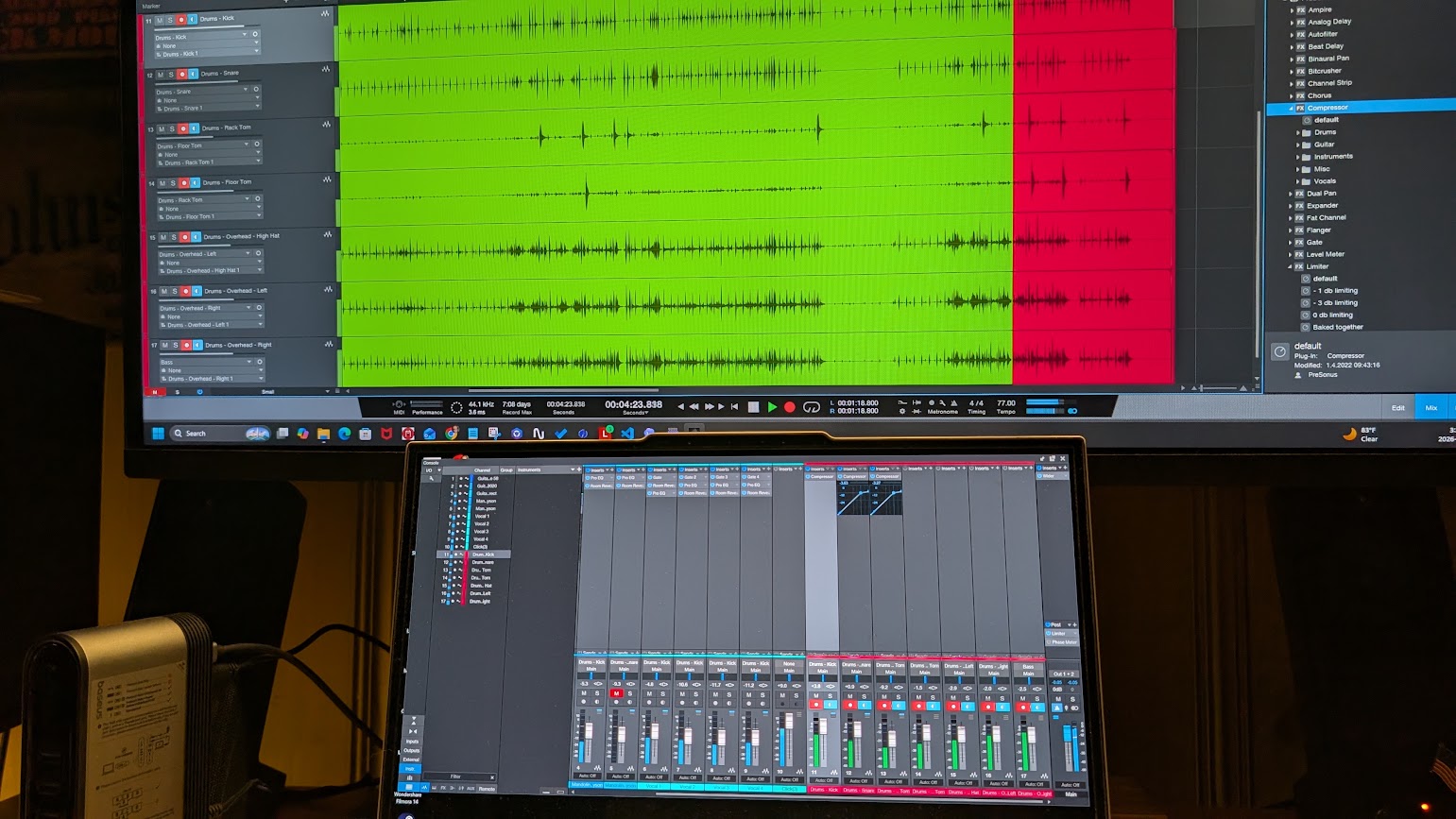 Audio recording session open on the studio screens