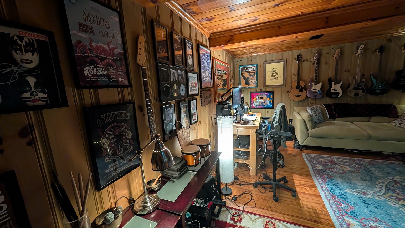 Studio room with instruments and recording gear