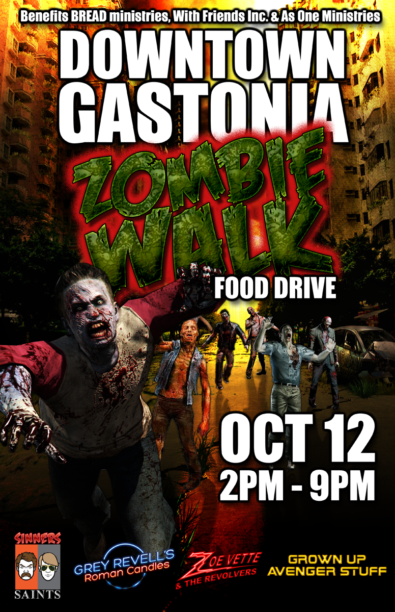 Downtown Gastonia Zombie Walk Food Drive – Poster